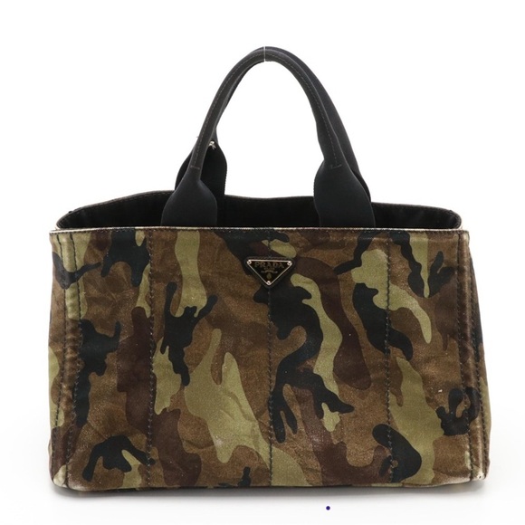 Prada Large Camo Canvas Top Handle Canapa Denim Tote Bag - GUC - Picture 1 of 8